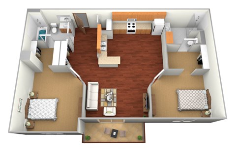 Floor plan for 2 beds, 2 baths, 1090 sqft
